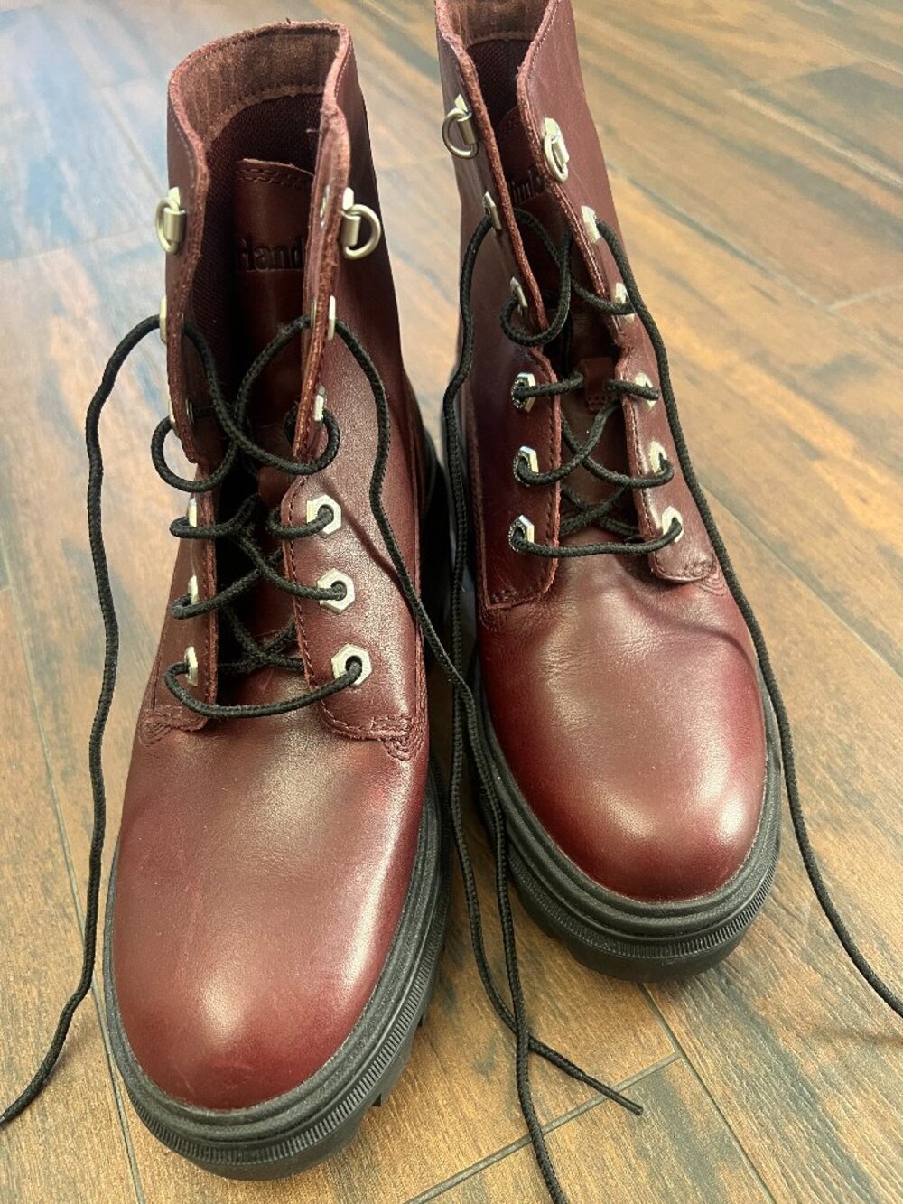 Timberland Everleigh Maroon Red Leather Platform Lug Sole Lace Up Boots 6.5